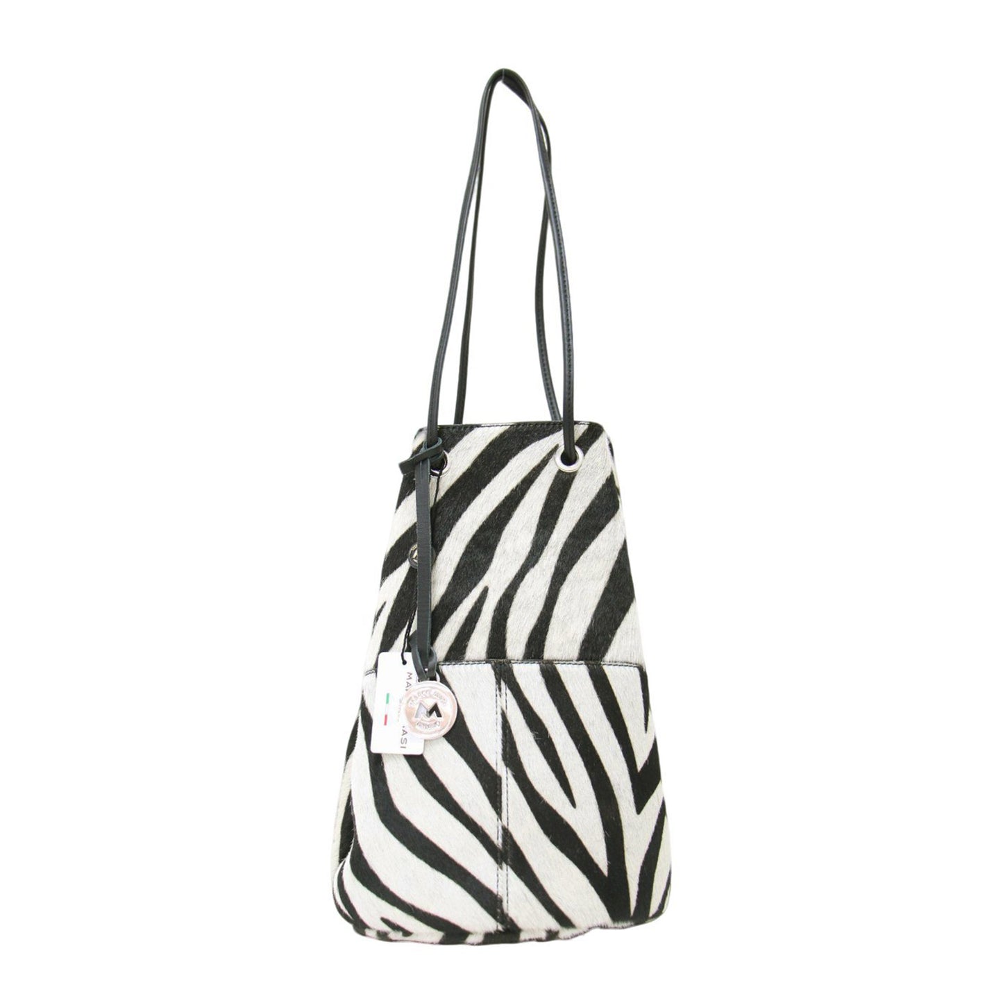 ゼブラ ハラコ ショルダーバッグ / ZEBRA BIANCO 巾着 バケツ柄 レザー 本革