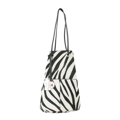 ゼブラ ハラコ ショルダーバッグ / ZEBRA BIANCO 巾着 バケツ柄 レザー 本革