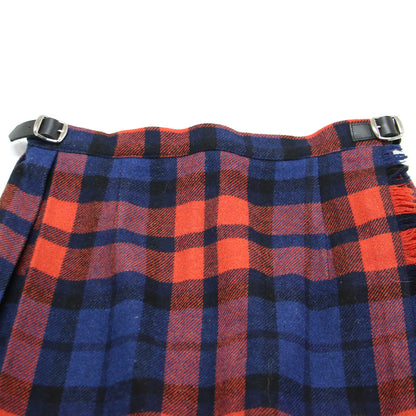 24春夏 チェック柄 ラップ スカート / ミモレ丈 Aライン フレア フリンジ プリーツ ウール