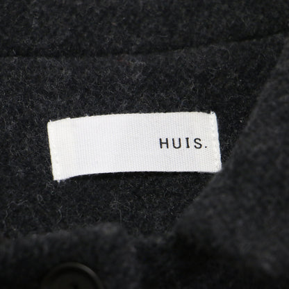 × 尾州 縮絨ウール フランネル ワイド ショートコート / 長袖 ステンカラー Aライン スリット