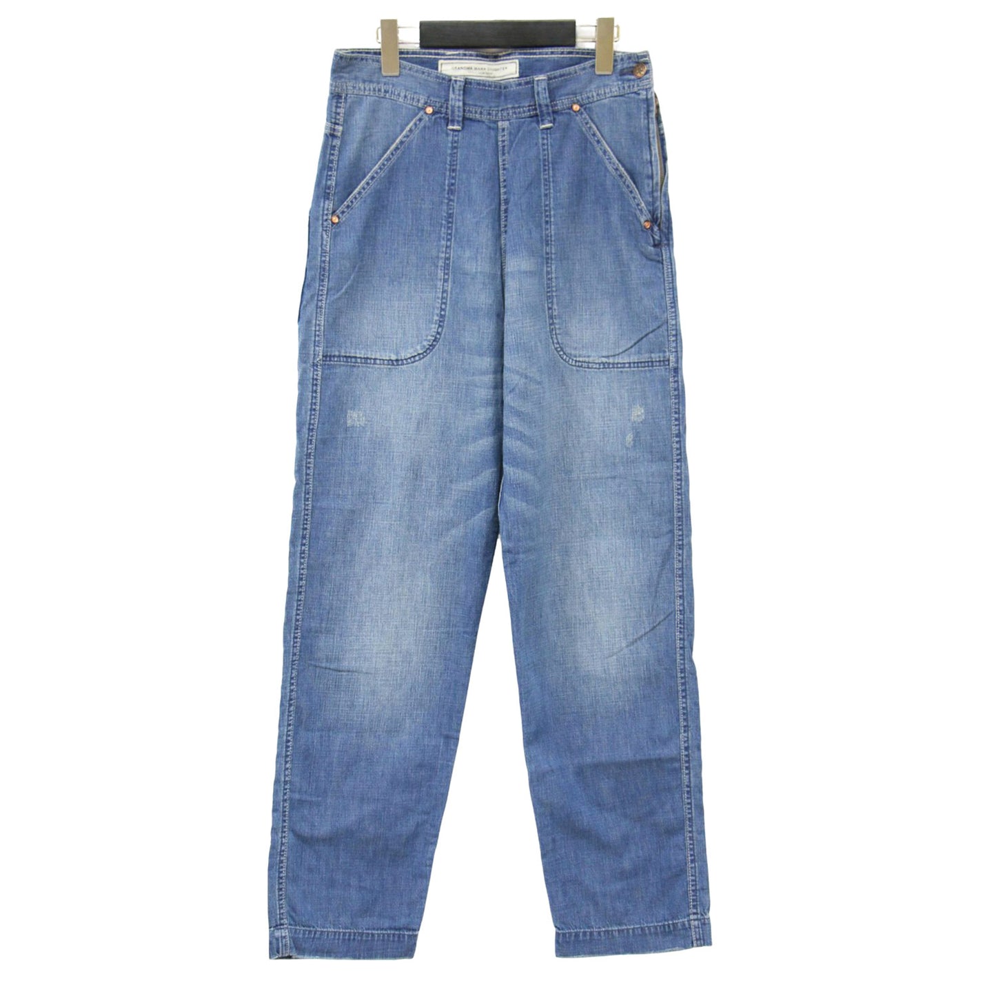 サイドジップ デニム パンツ / テーパード ルーズ ダメージ加工 コットン 定番