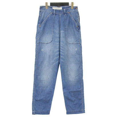 サイドジップ デニム パンツ / テーパード ルーズ ダメージ加工 コットン 定番