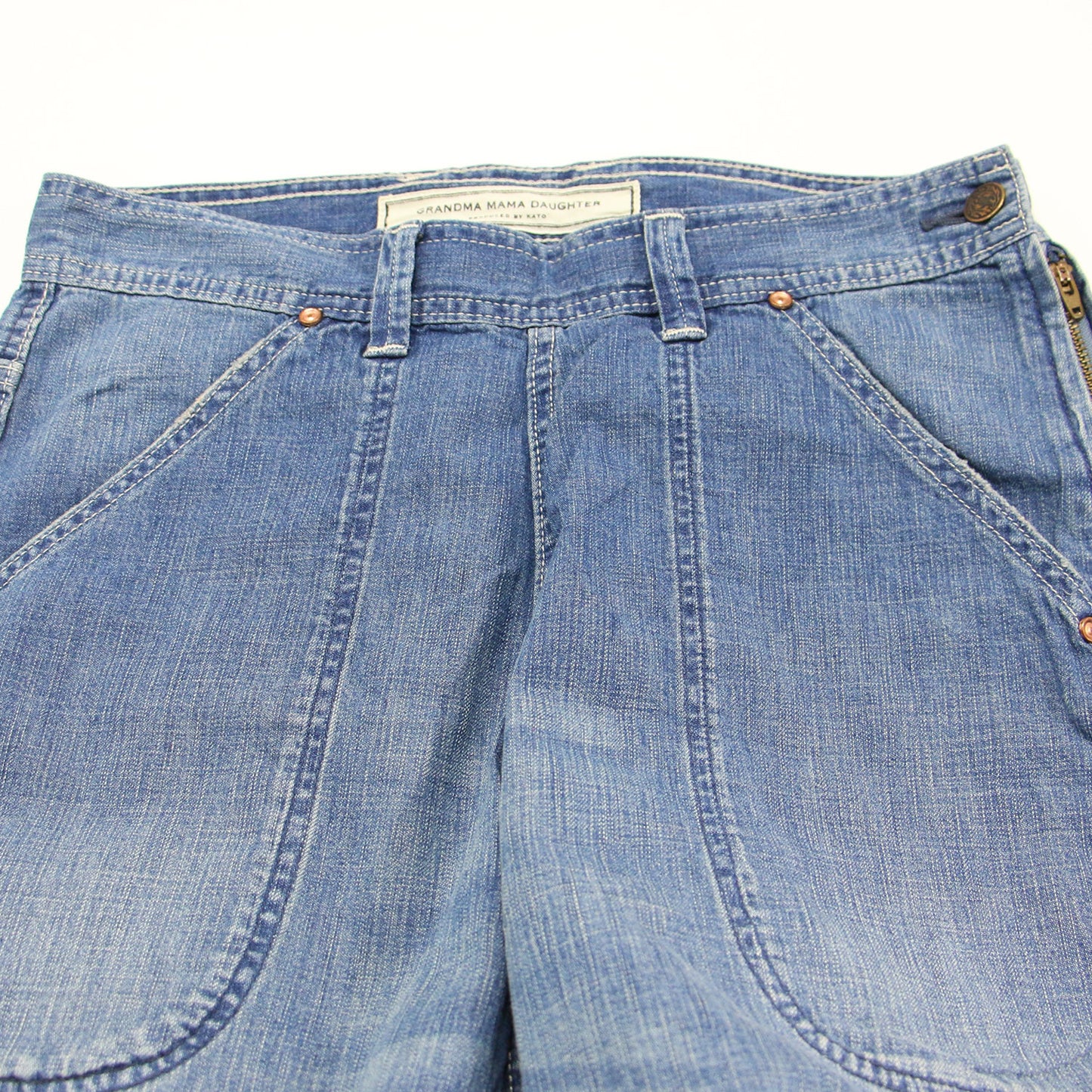 サイドジップ デニム パンツ / テーパード ルーズ ダメージ加工 コットン 定番