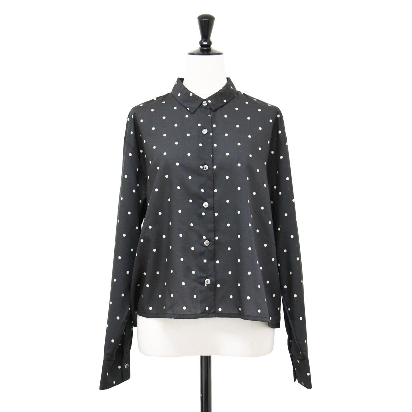 ドット柄 ボックス ショート シャツ / レギュラーカラー 長袖 ブラウス