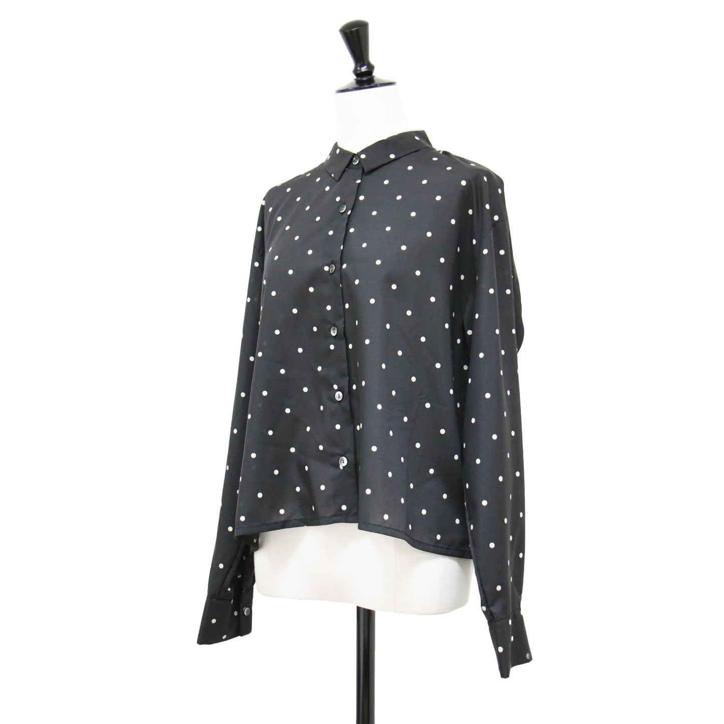 ドット柄 ボックス ショート シャツ / レギュラーカラー 長袖 ブラウス