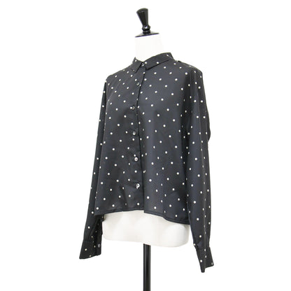 ドット柄 ボックス ショート シャツ / レギュラーカラー 長袖 ブラウス