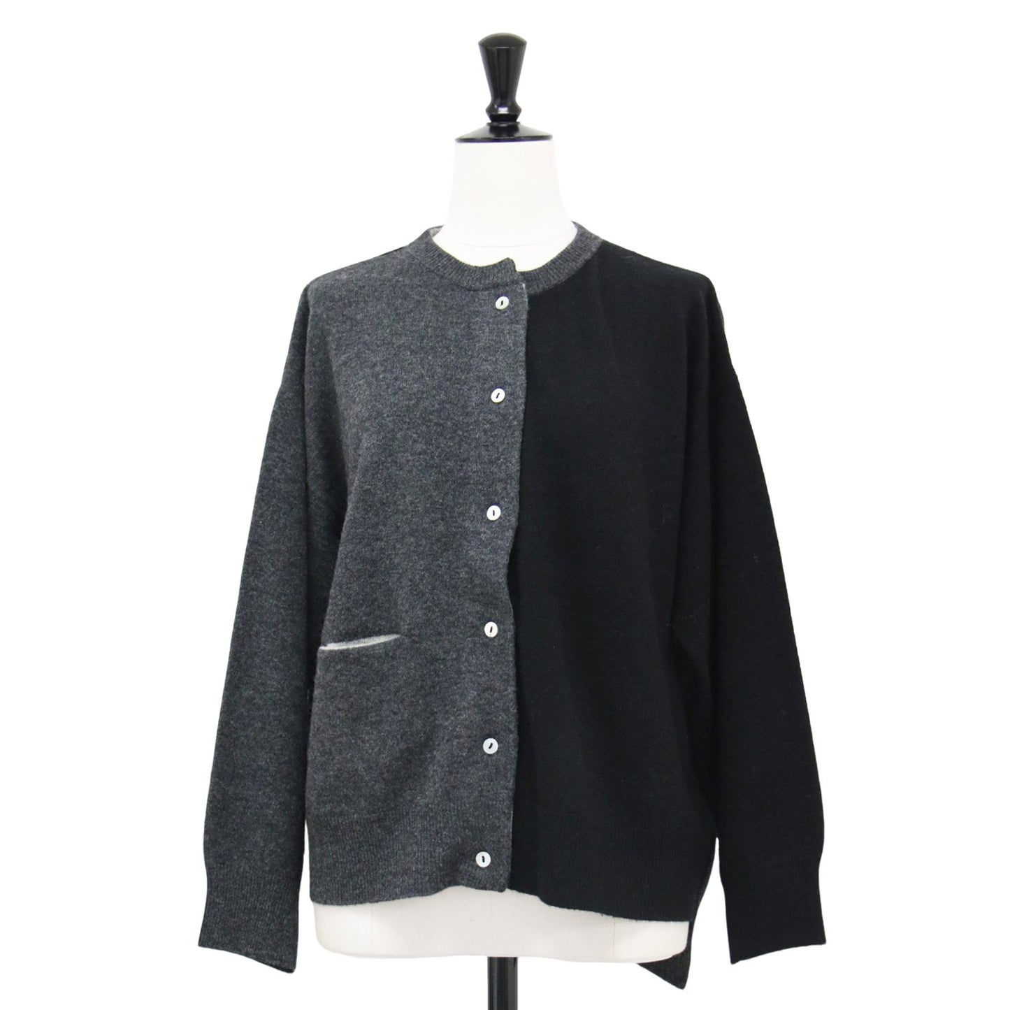 24秋冬 misc エキストラファインメリノ クルー ワイド カーディガン / ニット 長袖 バイカラー アシンメトリー ウール