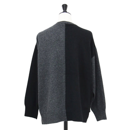 24秋冬 misc エキストラファインメリノ クルー ワイド カーディガン / ニット 長袖 バイカラー アシンメトリー ウール