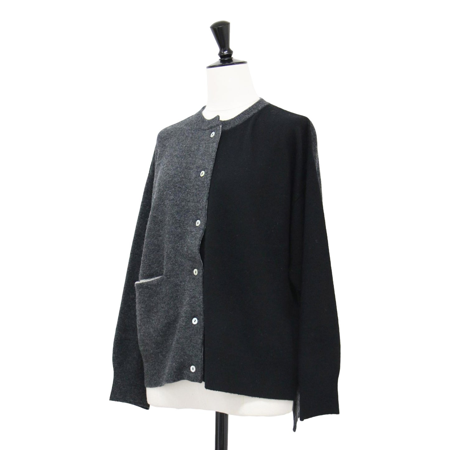 24秋冬 misc エキストラファインメリノ クルー ワイド カーディガン / ニット 長袖 バイカラー アシンメトリー ウール