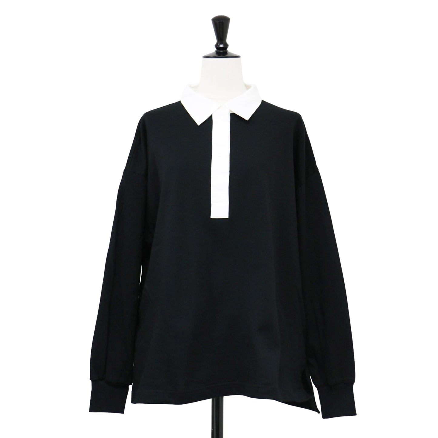 24秋冬 スビン コットン ラガーシャツ / ポロシャツ 布帛 コンビ  襟付き バイカラー カットソー素材 コットン