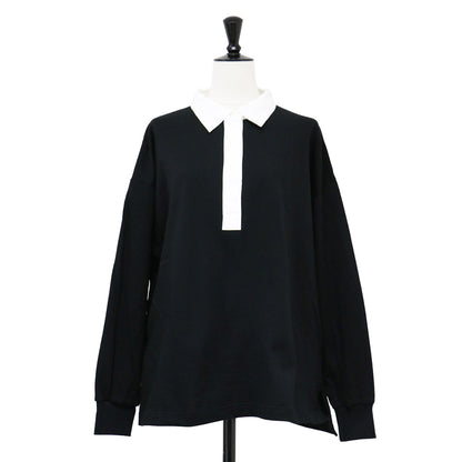 24秋冬 スビン コットン ラガーシャツ / ポロシャツ 布帛 コンビ  襟付き バイカラー カットソー素材 コットン