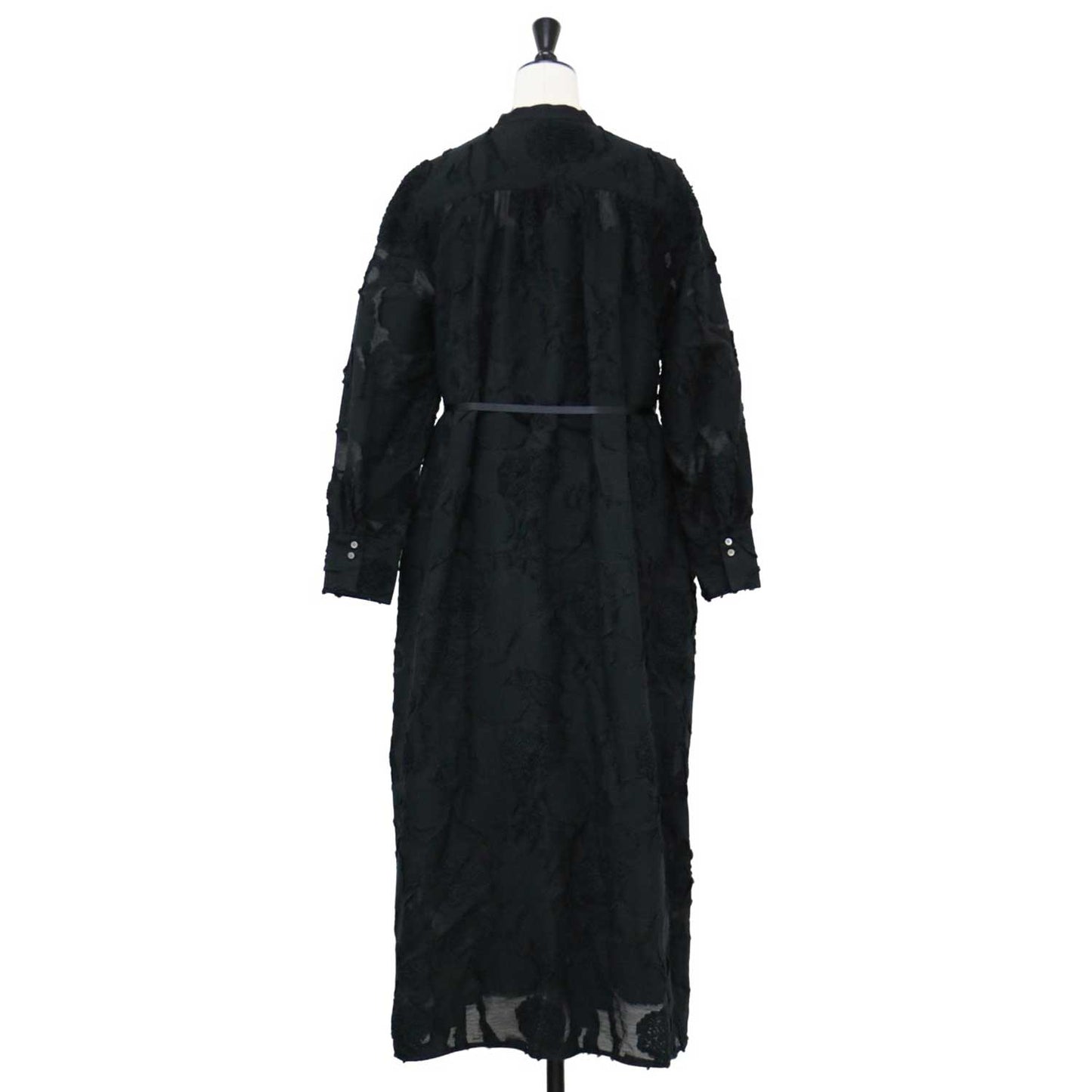 24秋冬 フラッフィージャカード ロング シャツ ワンピース / 長袖 ノーカラー ストレートシルエット ベルト コットン