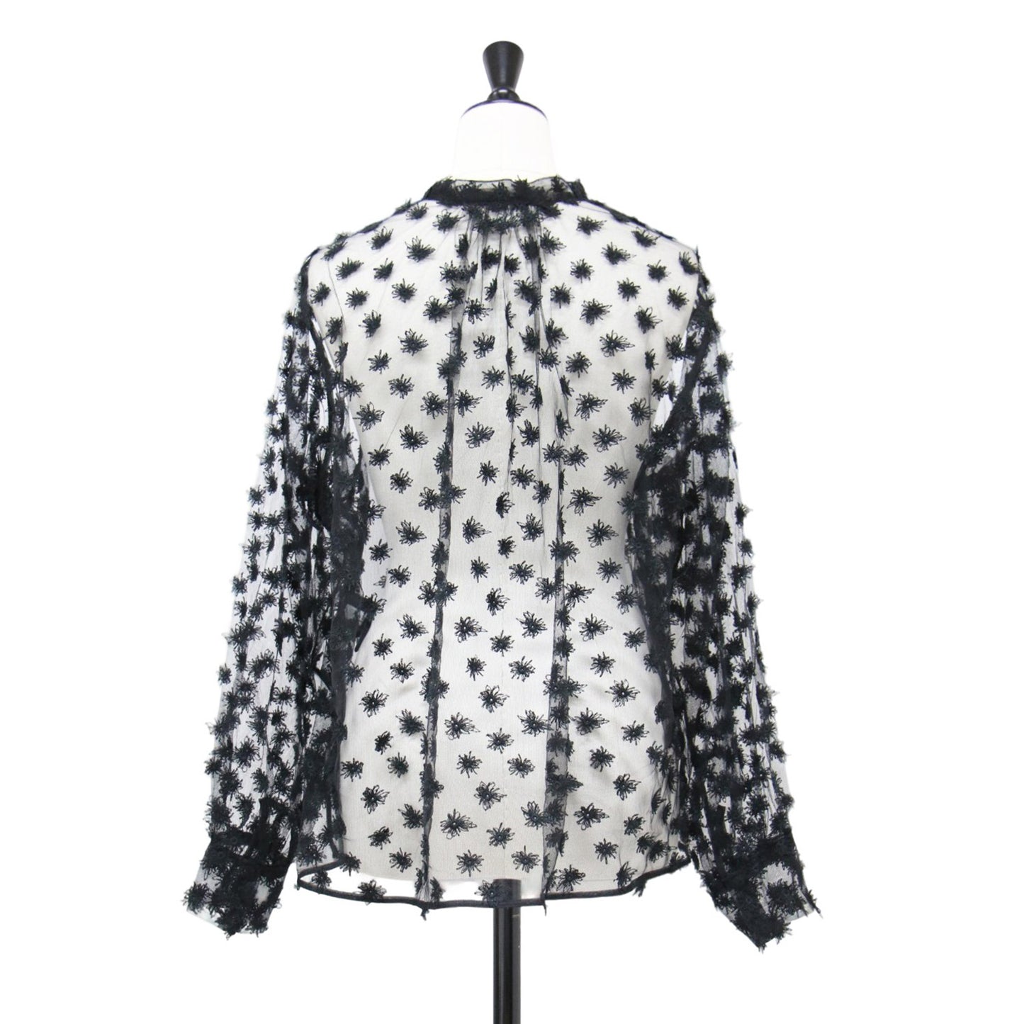 24春夏 フラッフィー エンブロイダリー バンドカラー ブラウス / 長袖 チュール シアー スリット