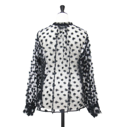 24春夏 フラッフィー エンブロイダリー バンドカラー ブラウス / 長袖 チュール シアー スリット