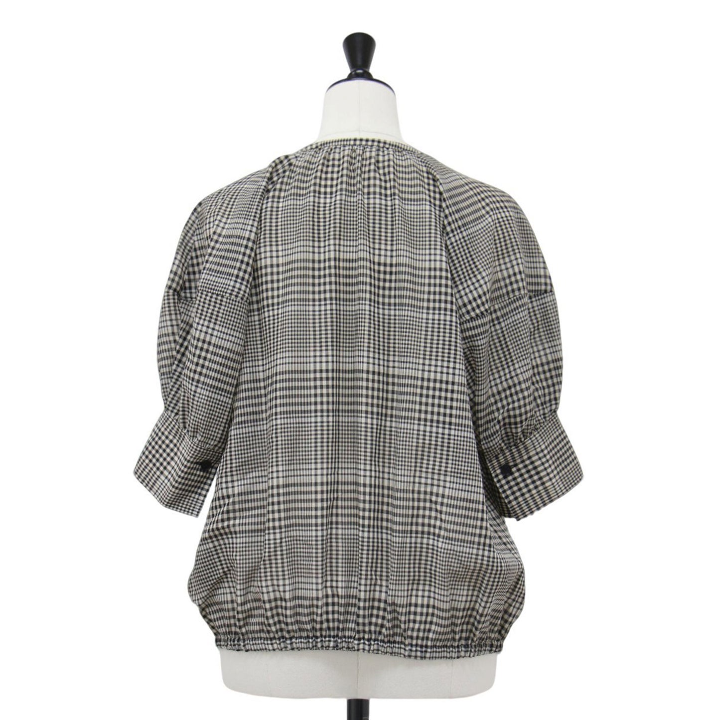 24秋冬 チェック タイ ブラウス / Artesia Plaid Ron 半袖 リボン キーネック ウール