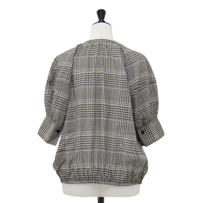 24秋冬 チェック タイ ブラウス / Artesia Plaid Ron 半袖 リボン キーネック ウール