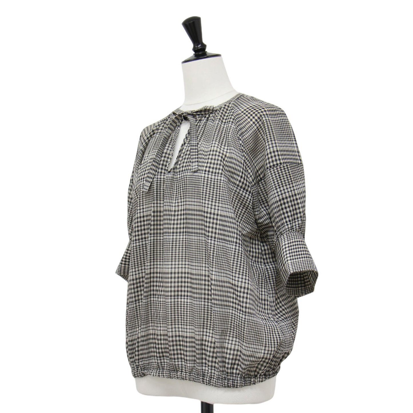 24秋冬 チェック タイ ブラウス / Artesia Plaid Ron 半袖 リボン キーネック ウール