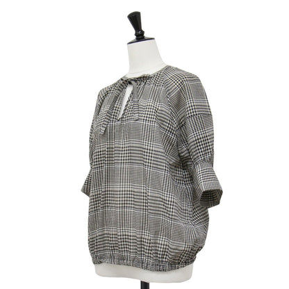 24秋冬 チェック タイ ブラウス / Artesia Plaid Ron 半袖 リボン キーネック ウール