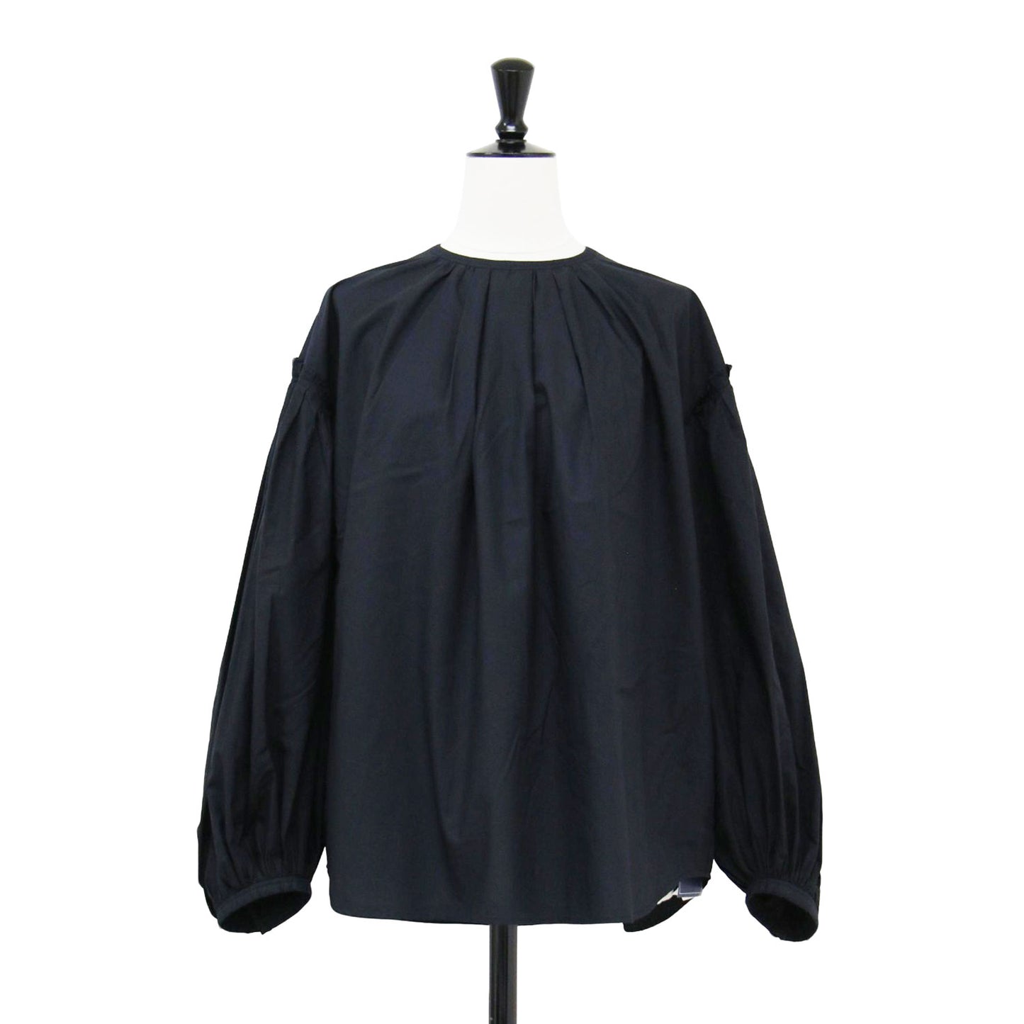 コットン ギャザースリーブ ブラウス / プルオーバー クルーネック 長袖 ボリュームスリーブ タック