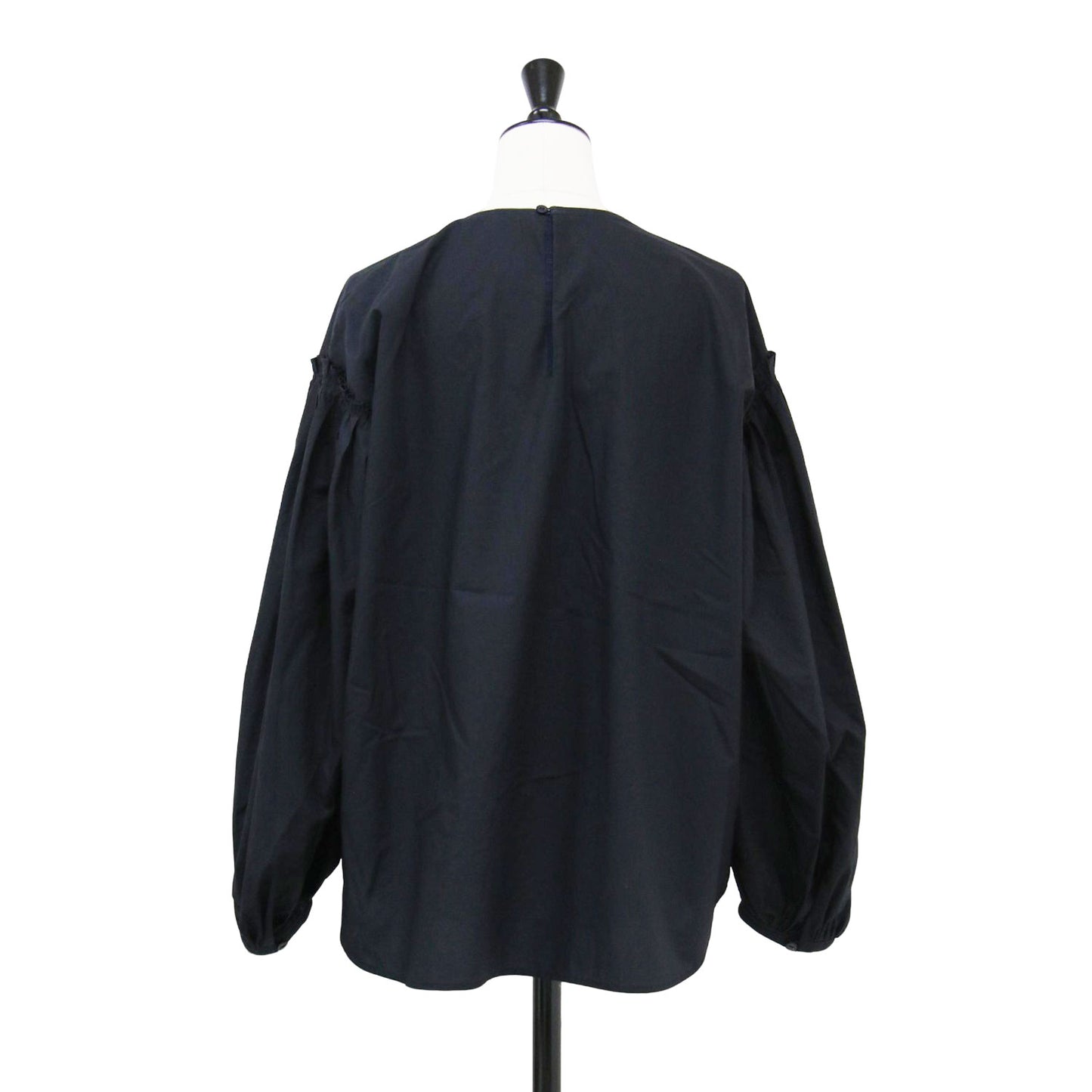 コットン ギャザースリーブ ブラウス / プルオーバー クルーネック 長袖 ボリュームスリーブ タック