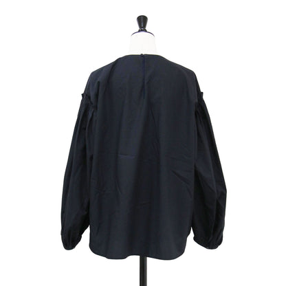 コットン ギャザースリーブ ブラウス / プルオーバー クルーネック 長袖 ボリュームスリーブ タック