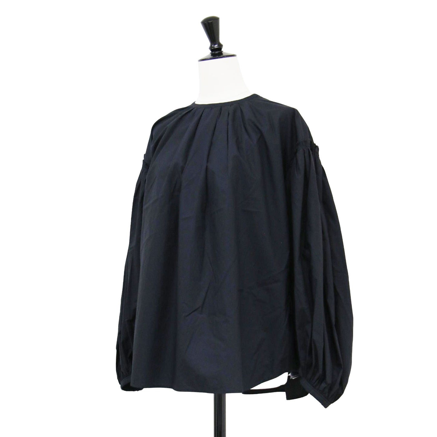 コットン ギャザースリーブ ブラウス / プルオーバー クルーネック 長袖 ボリュームスリーブ タック