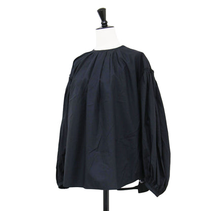 コットン ギャザースリーブ ブラウス / プルオーバー クルーネック 長袖 ボリュームスリーブ タック