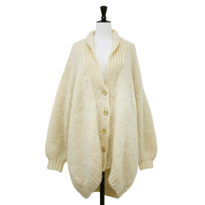 ウール ショールカラー カーディガン / ニット ミドル丈 長袖 Vネック オーバーサイズ ローゲージ