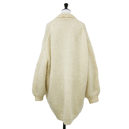 ウール ショールカラー カーディガン / ニット ミドル丈 長袖 Vネック オーバーサイズ ローゲージ