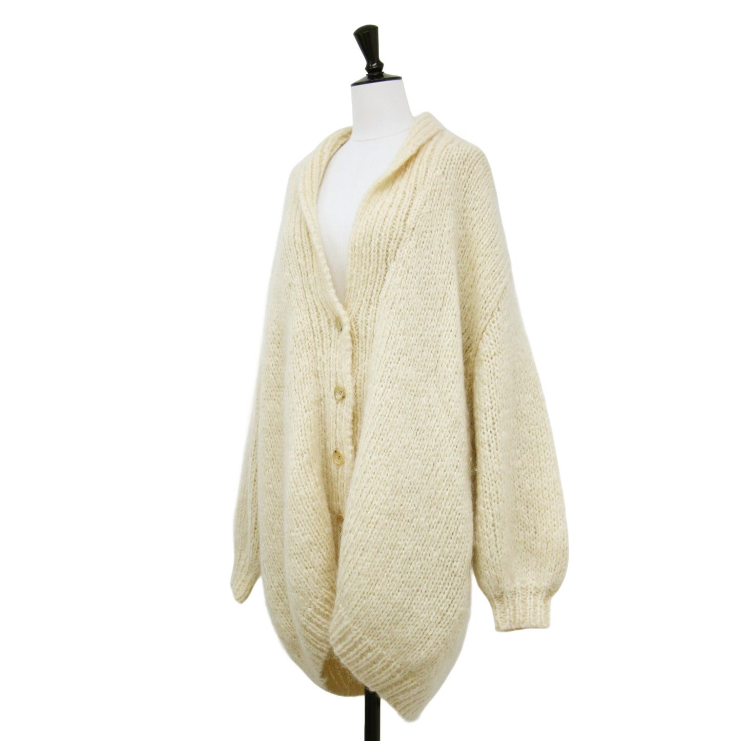 ウール ショールカラー カーディガン / ニット ミドル丈 長袖 Vネック オーバーサイズ ローゲージ