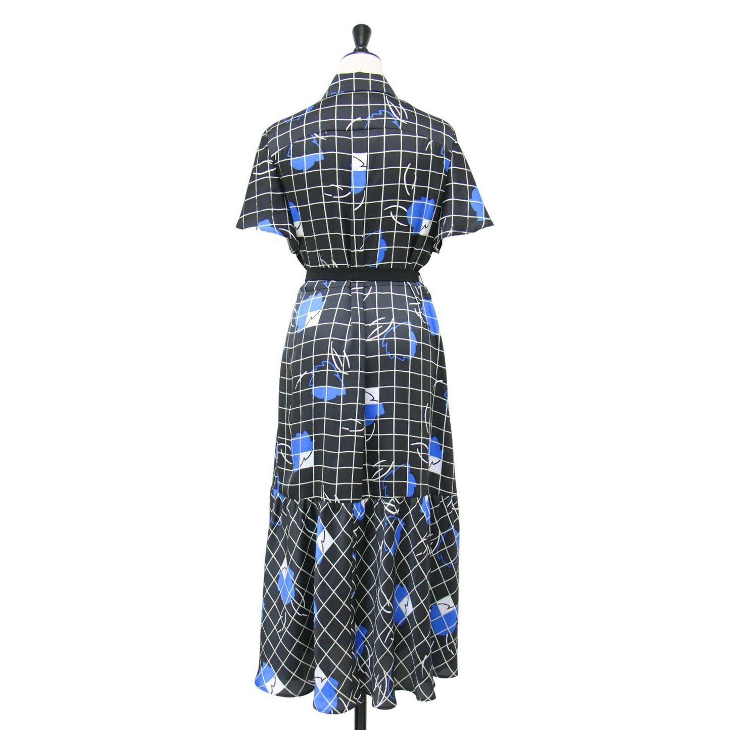 24春夏 ライン フラワー シャツ ドレス / ワンピース ロング丈 半袖 花柄 チェック リボン ティアード フレア