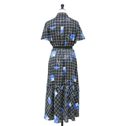 24春夏 ライン フラワー シャツ ドレス / ワンピース ロング丈 半袖 花柄 チェック リボン ティアード フレア