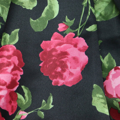 24春夏 フラワープリント フレア スカート / ミディ丈 バラ柄 花柄 タック