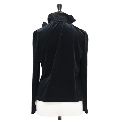 24秋冬 ハイネック リボン ベロア カットソー / プルオーバー 長袖 コンパクト タック ストレッチ サテン