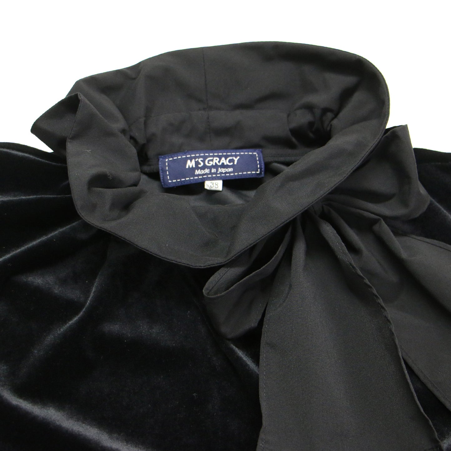 24秋冬 ハイネック リボン ベロア カットソー / プルオーバー 長袖 コンパクト タック ストレッチ サテン