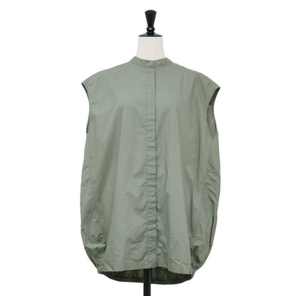 フレンチスリーブ バルーンシルエット ブラウス / シャツ ノースリーブ バンドカラー 比翼 タイプライター コットン