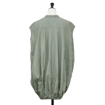 フレンチスリーブ バルーンシルエット ブラウス / シャツ ノースリーブ バンドカラー 比翼 タイプライター コットン