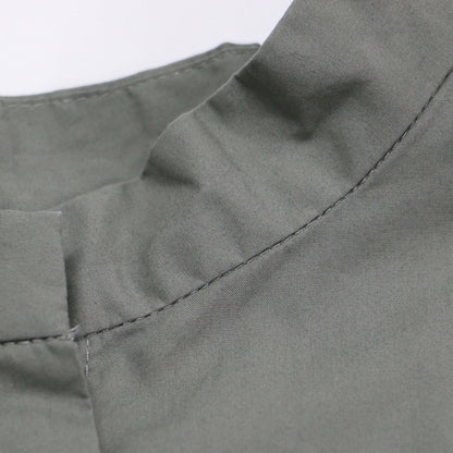 フレンチスリーブ バルーンシルエット ブラウス / シャツ ノースリーブ バンドカラー 比翼 タイプライター コットン