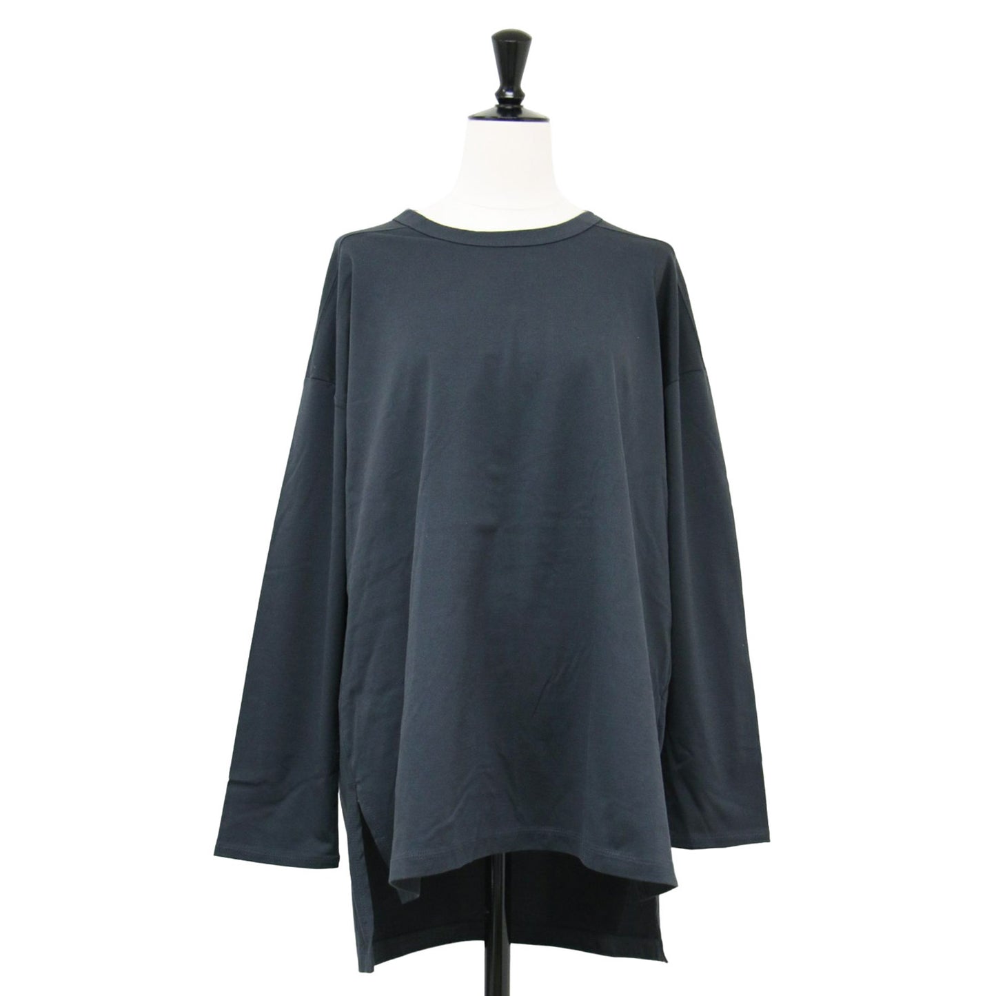 クルーネック ロングスリーブ Tシャツ / カットソー ロンT 長袖 スリット コットン
