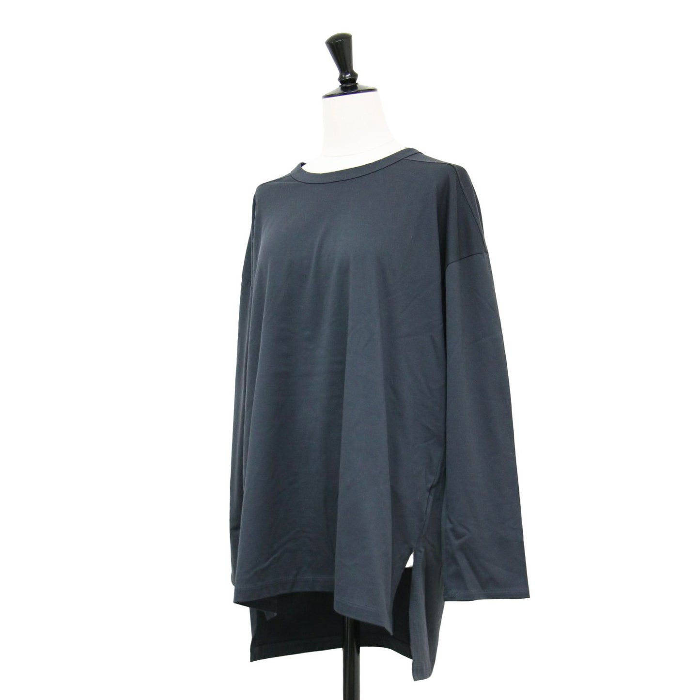 クルーネック ロングスリーブ Tシャツ / カットソー ロンT 長袖 スリット コットン