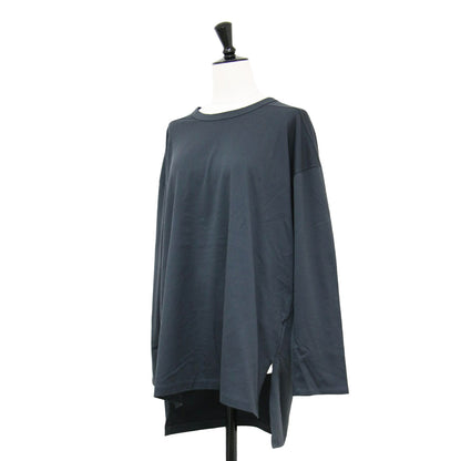 クルーネック ロングスリーブ Tシャツ / カットソー ロンT 長袖 スリット コットン