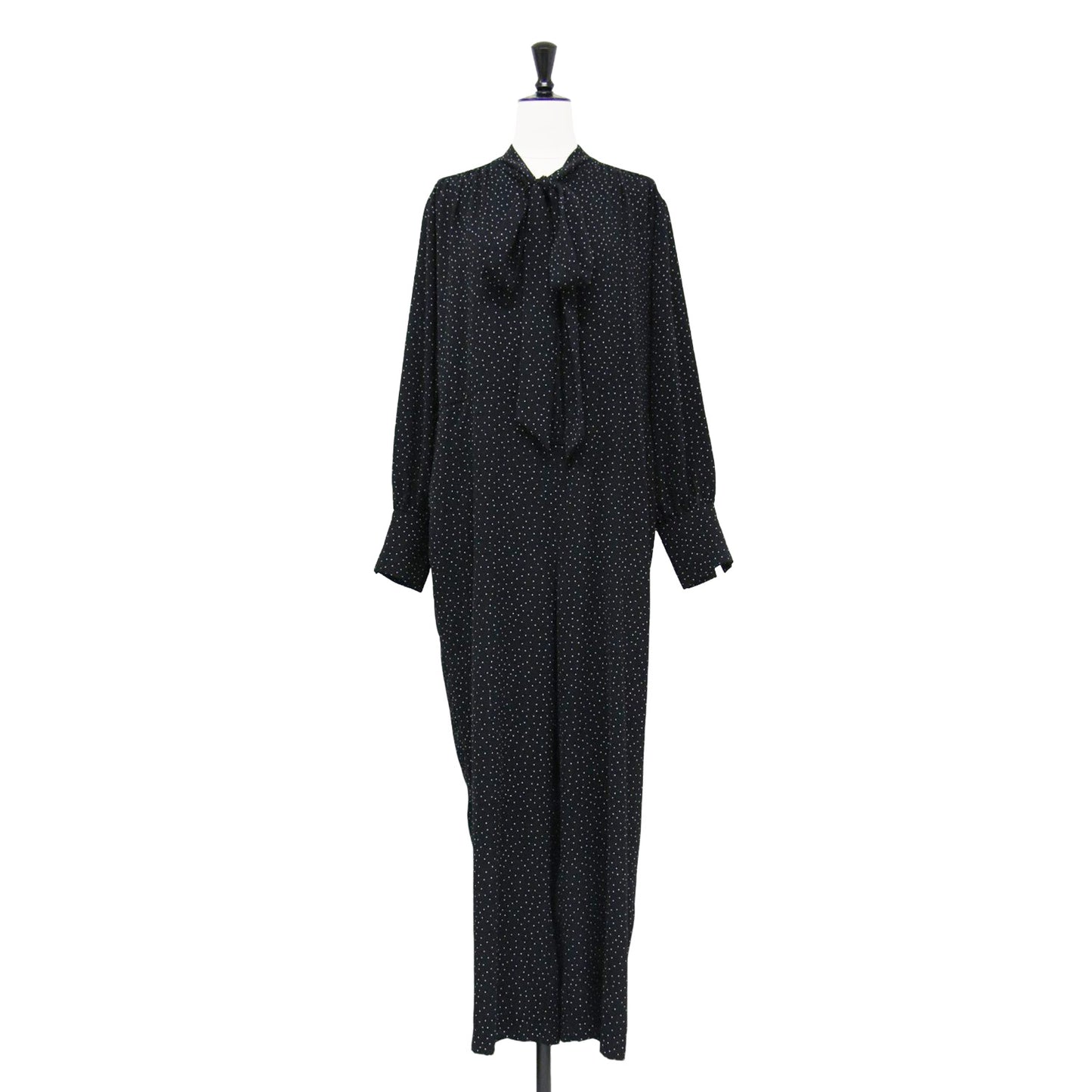 22秋冬 ボウタイ付き ドット柄 オールインワン / パンツ 長袖 ワイド リボン