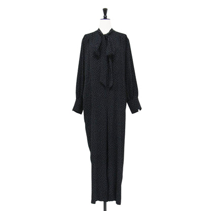 22秋冬 ボウタイ付き ドット柄 オールインワン / パンツ 長袖 ワイド リボン