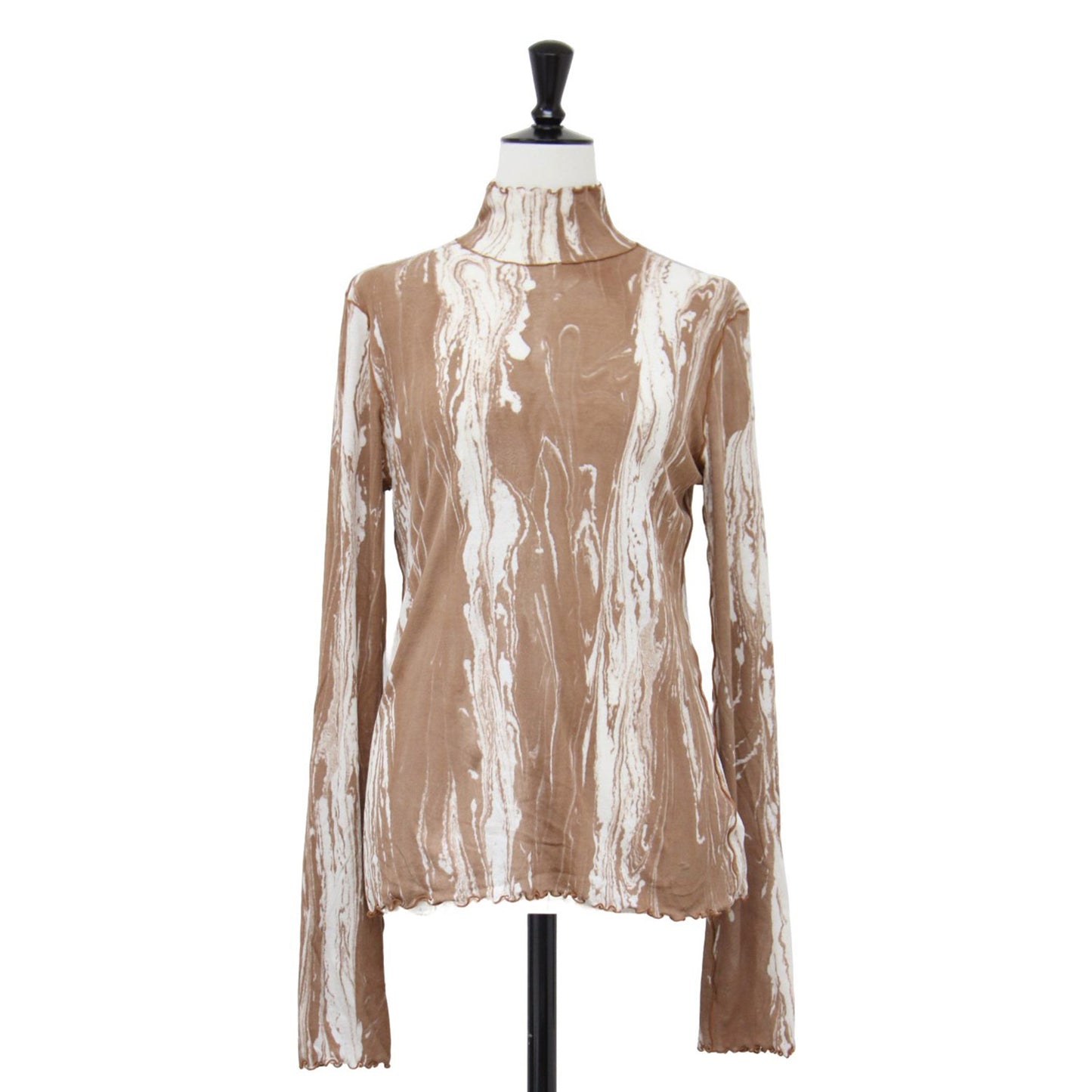 プリント シアー リブ ハイネック プルオーバー / Print sheer rib H/N PO カットソー ロンT 総柄 コットン