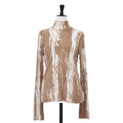 プリント シアー リブ ハイネック プルオーバー / Print sheer rib H/N PO カットソー ロンT 総柄 コットン