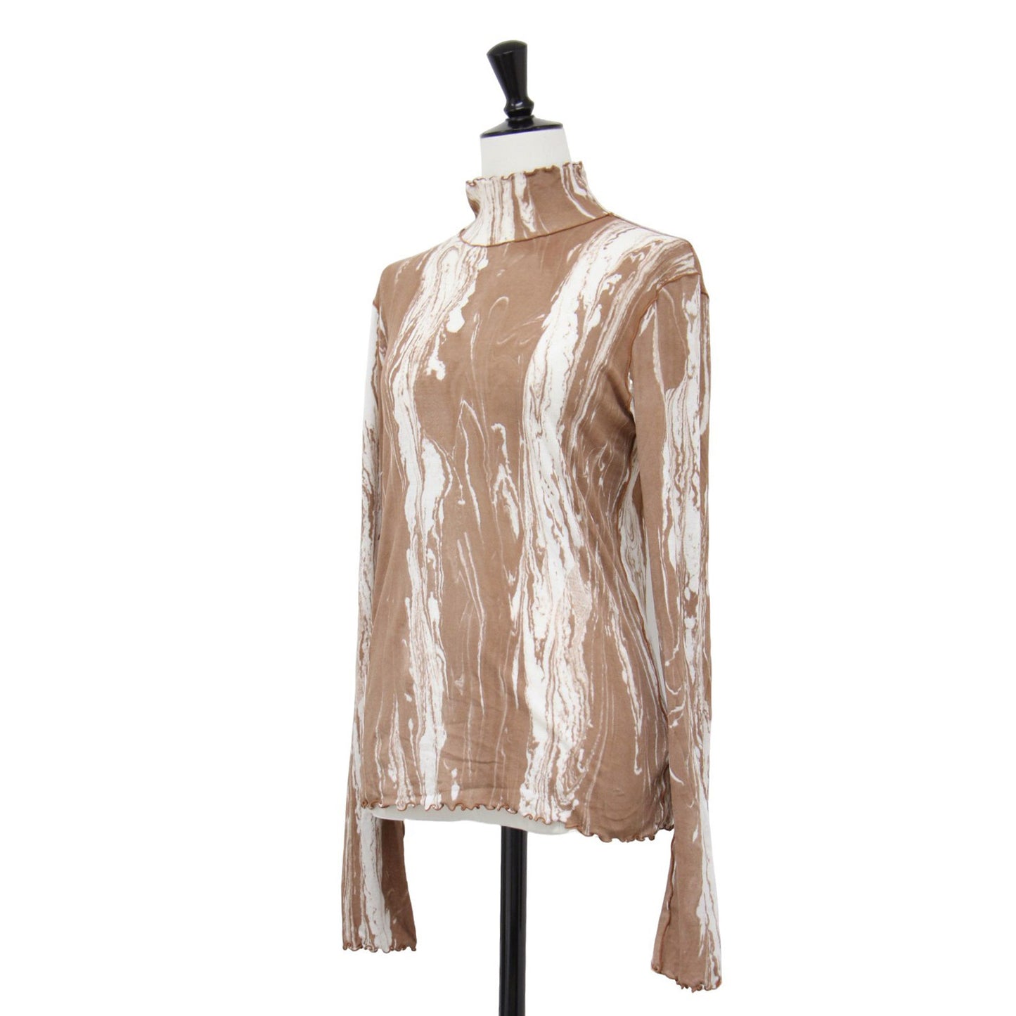 プリント シアー リブ ハイネック プルオーバー / Print sheer rib H/N PO カットソー ロンT 総柄 コットン