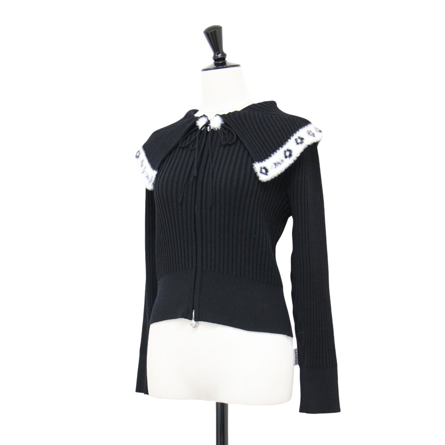 24秋冬 配色 大襟 ジップアップ ニット / カーディガン 長袖 フラワー模様 リブ