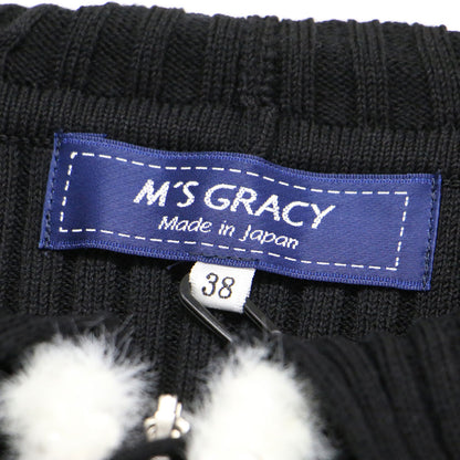 24秋冬 配色 大襟 ジップアップ ニット / カーディガン 長袖 フラワー模様 リブ