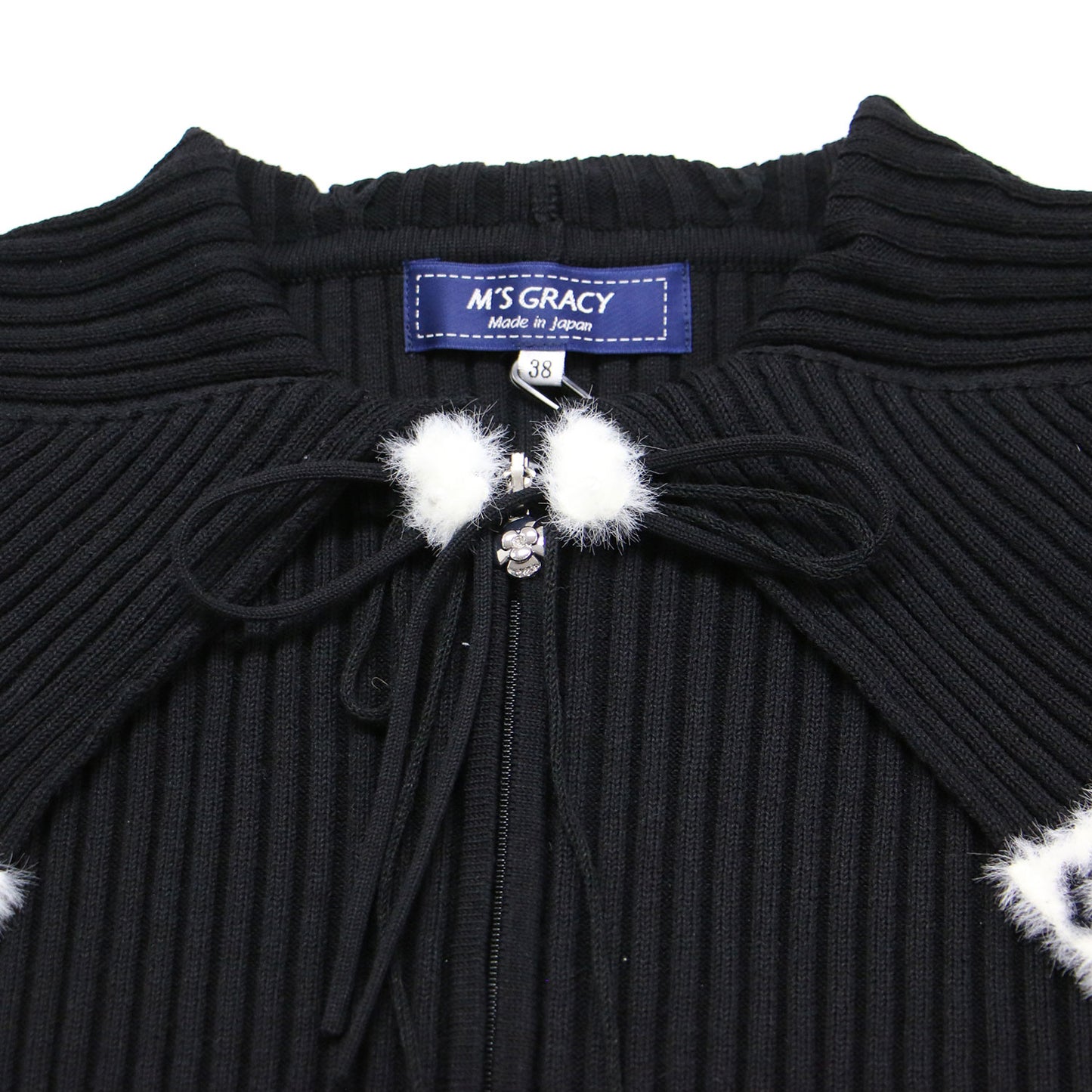 24秋冬 配色 大襟 ジップアップ ニット / カーディガン 長袖 フラワー模様 リブ