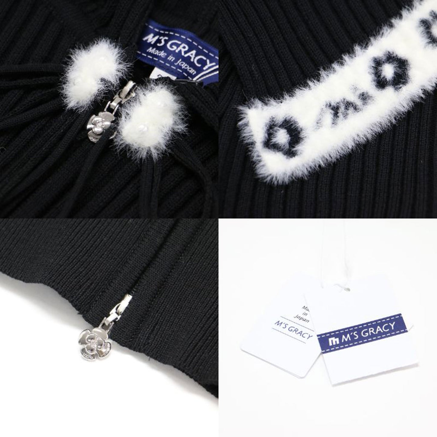 24秋冬 配色 大襟 ジップアップ ニット / カーディガン 長袖 フラワー模様 リブ